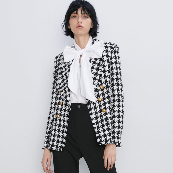 Zara Jackets & Blazers - Zara Houndstooth Fringed Blazer XS NWT